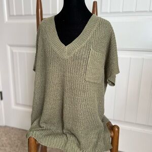 Olive Knit V-Neck Sweater